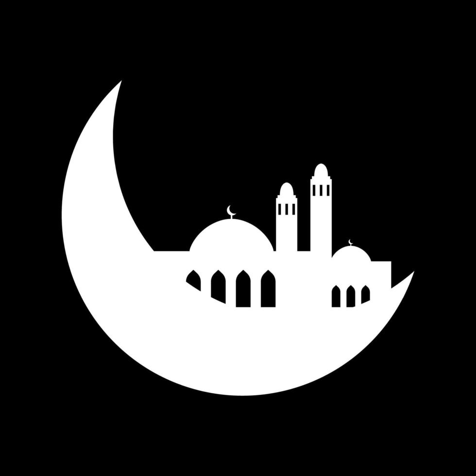 Crescent moon with mosque vector