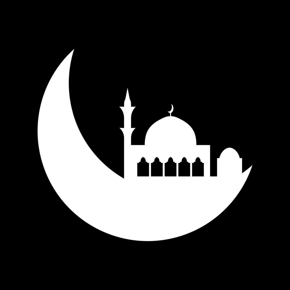 Crescent moon with mosque vector