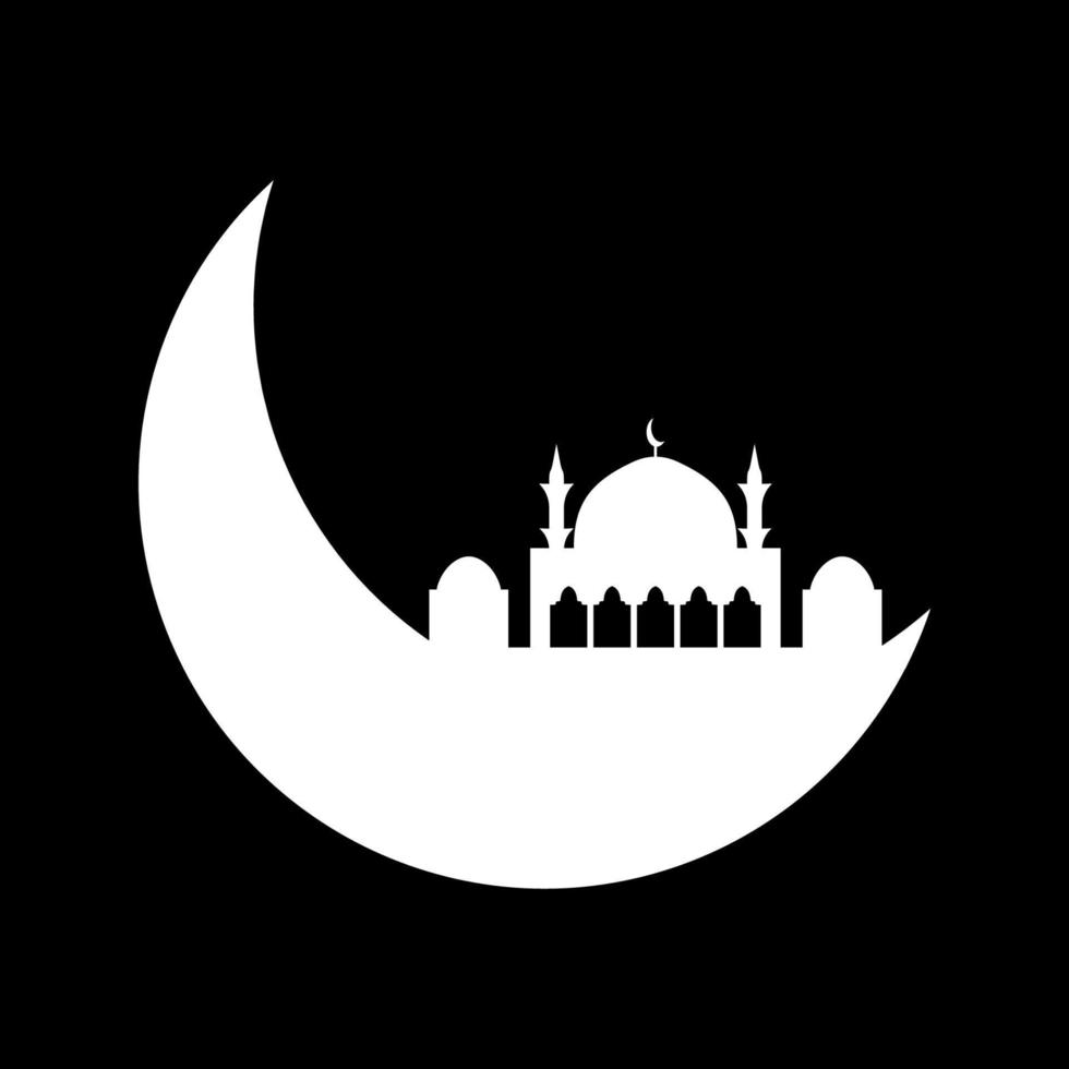 Crescent moon with mosque vector