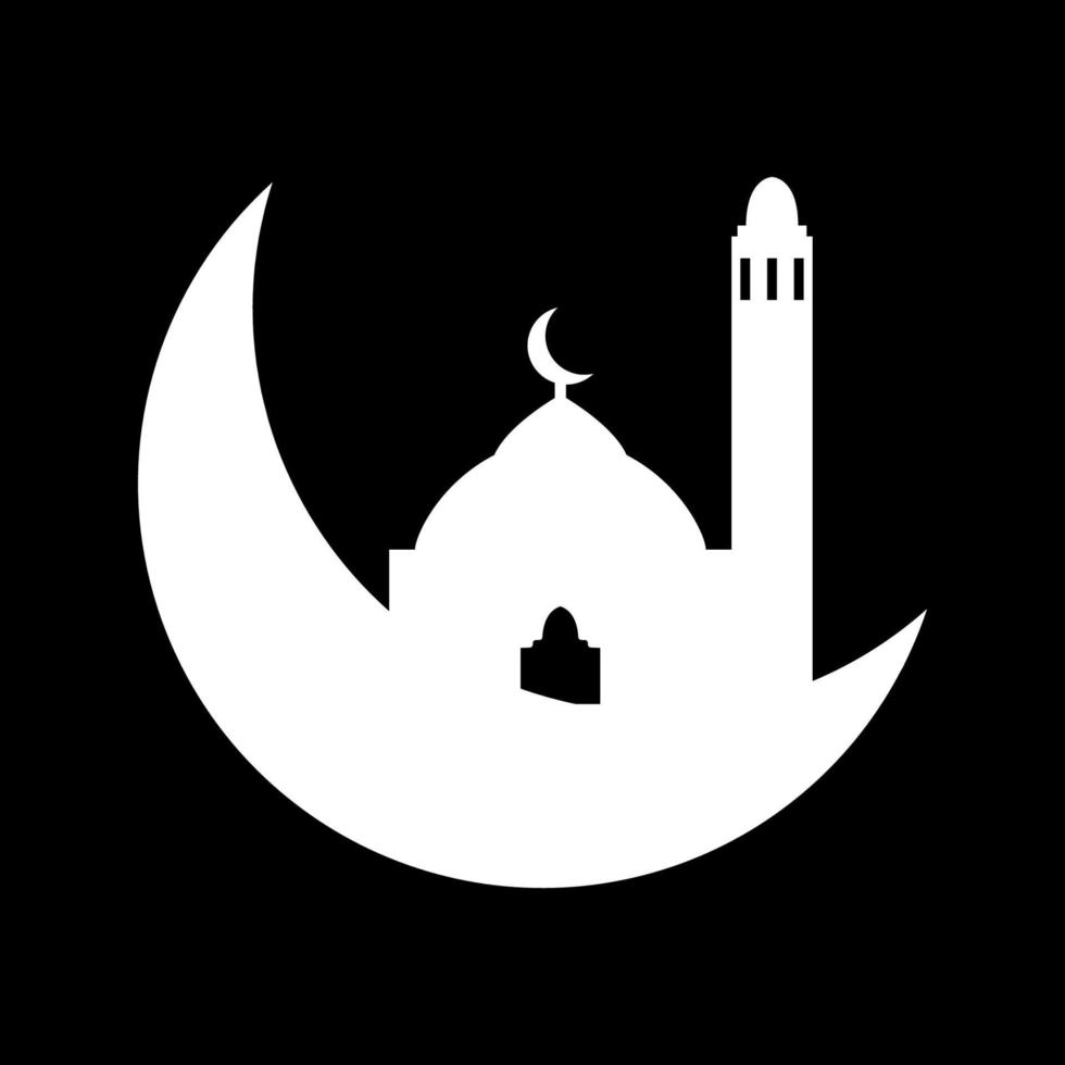 Crescent moon with mosque vector