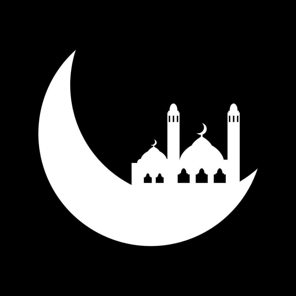 Crescent moon with mosque vector