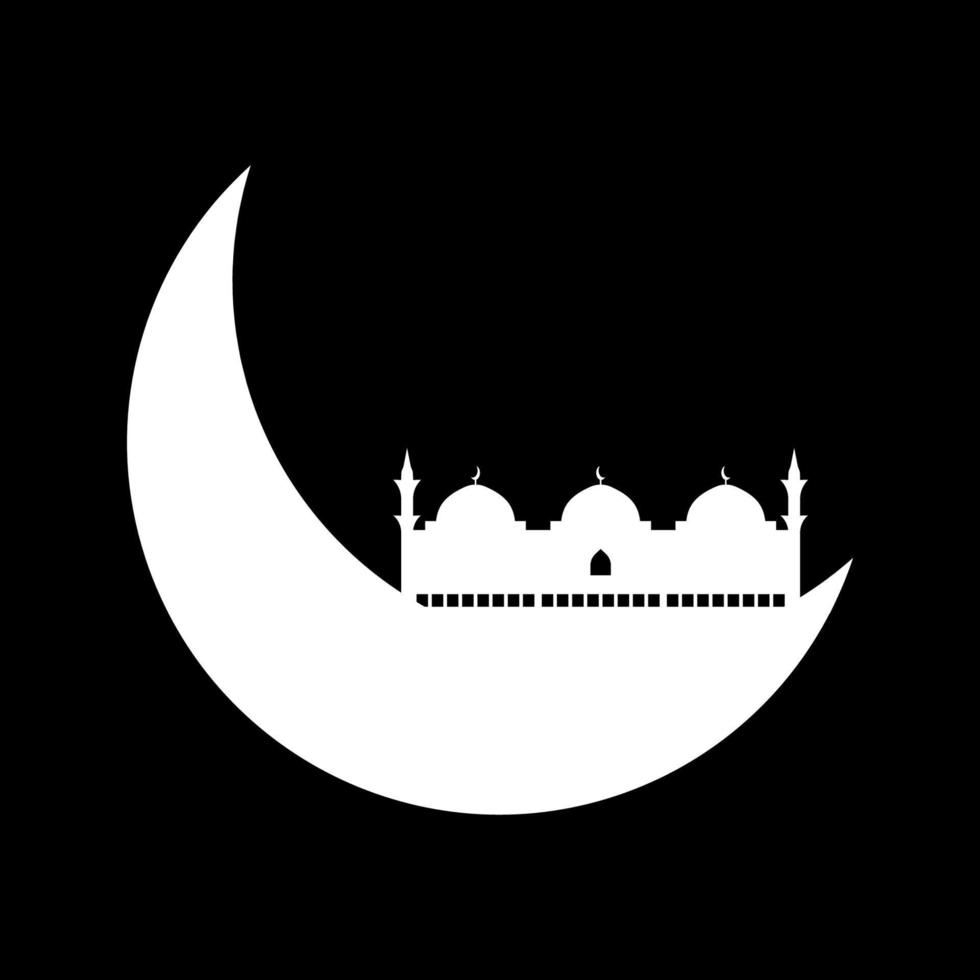 Crescent moon with mosque vector