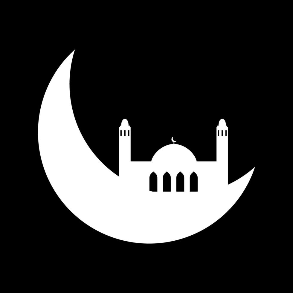 Crescent moon with mosque vector