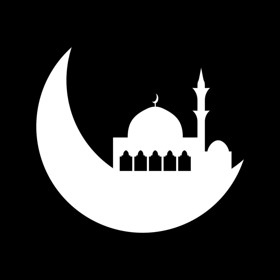 Crescent moon with mosque vector