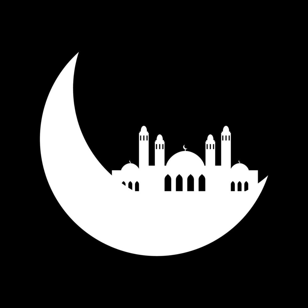 Crescent moon with mosque vector