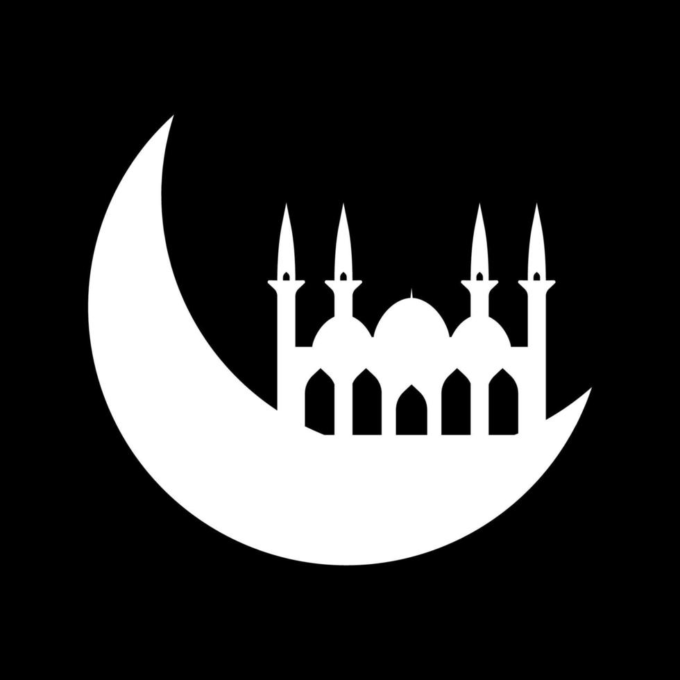 Crescent moon with mosque vector