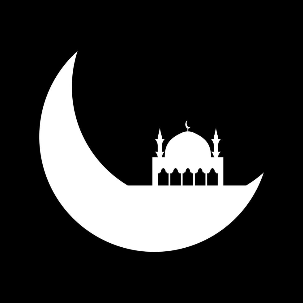 Crescent moon with mosque vector