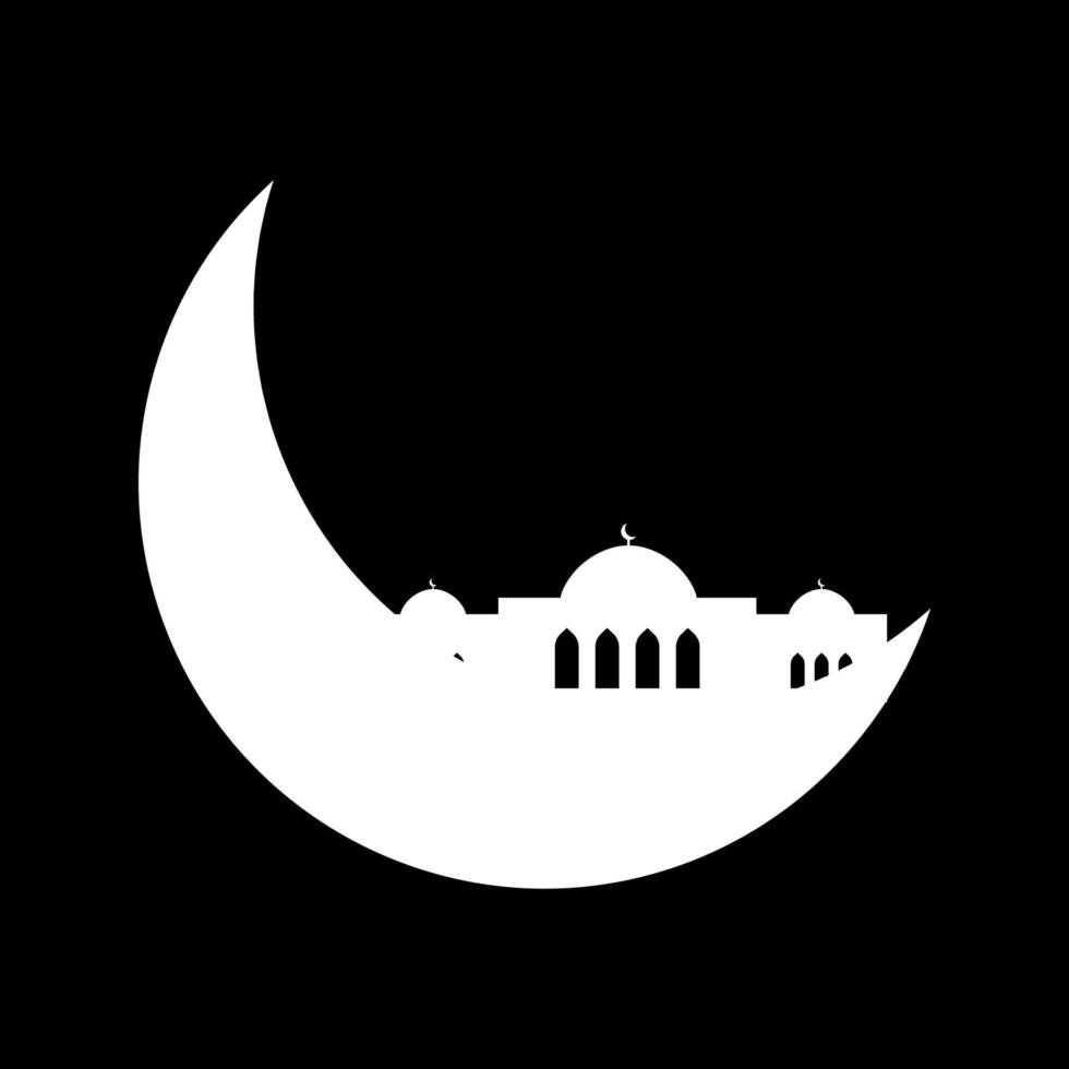 Crescent moon with mosque vector