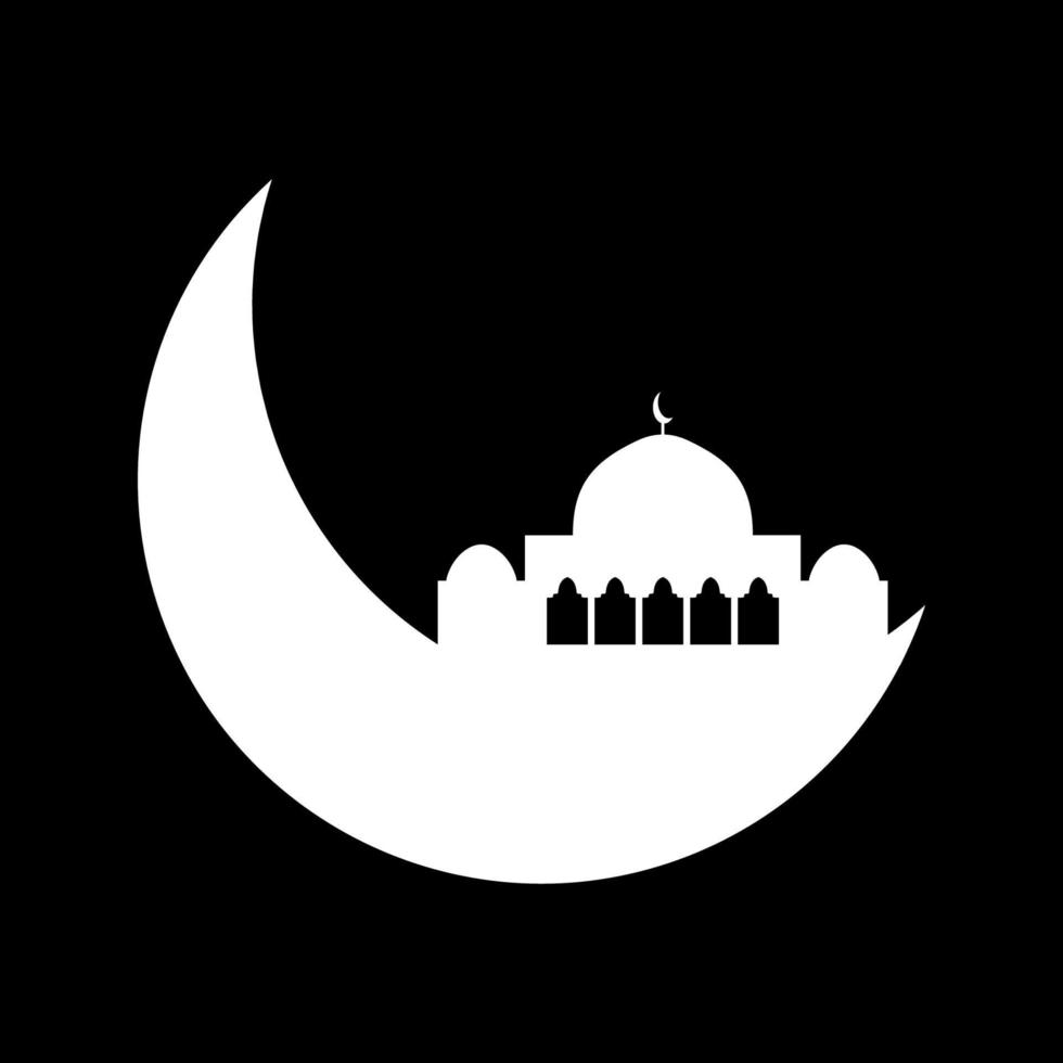 Crescent moon with mosque vector