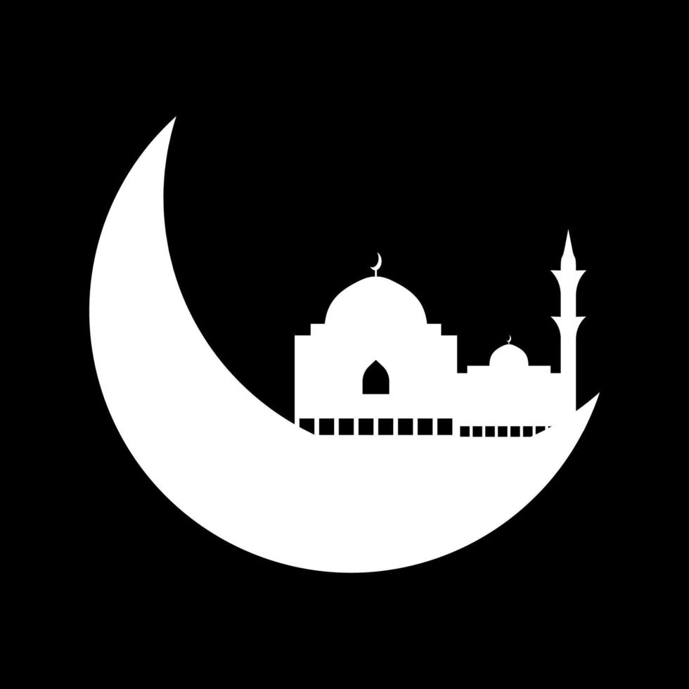 Crescent moon with mosque vector