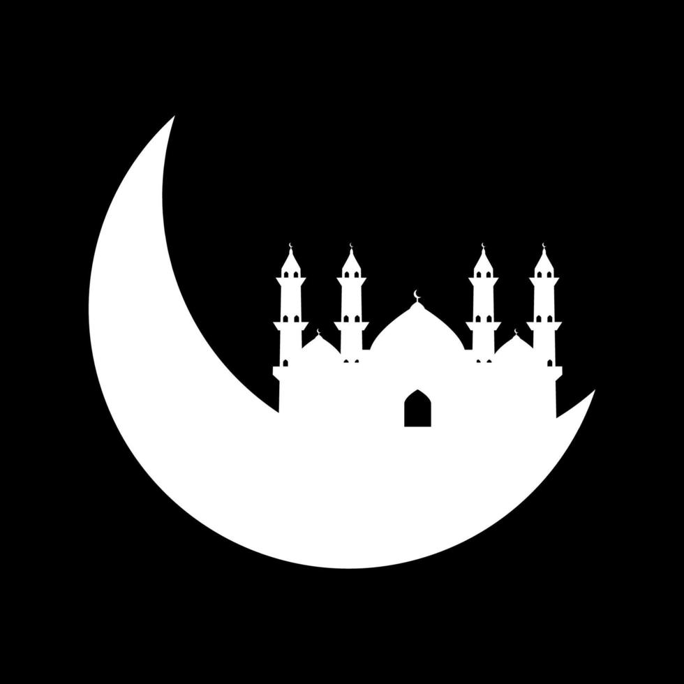 Crescent moon with mosque vector