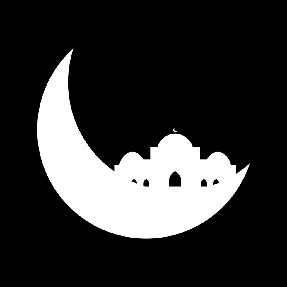 Crescent moon with mosque vector