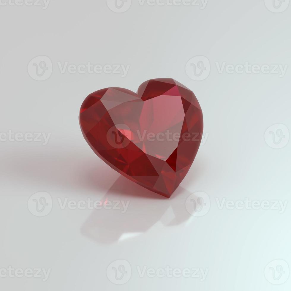 render 3d de corazón de piedras preciosas de rubí foto