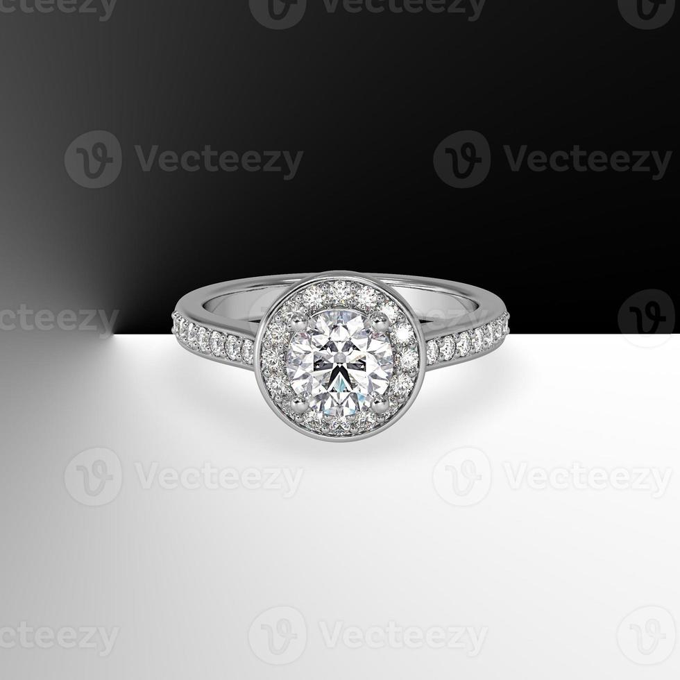 round diamond pave set halo with side pave set gems cathedral shank in white gold 3d render photo