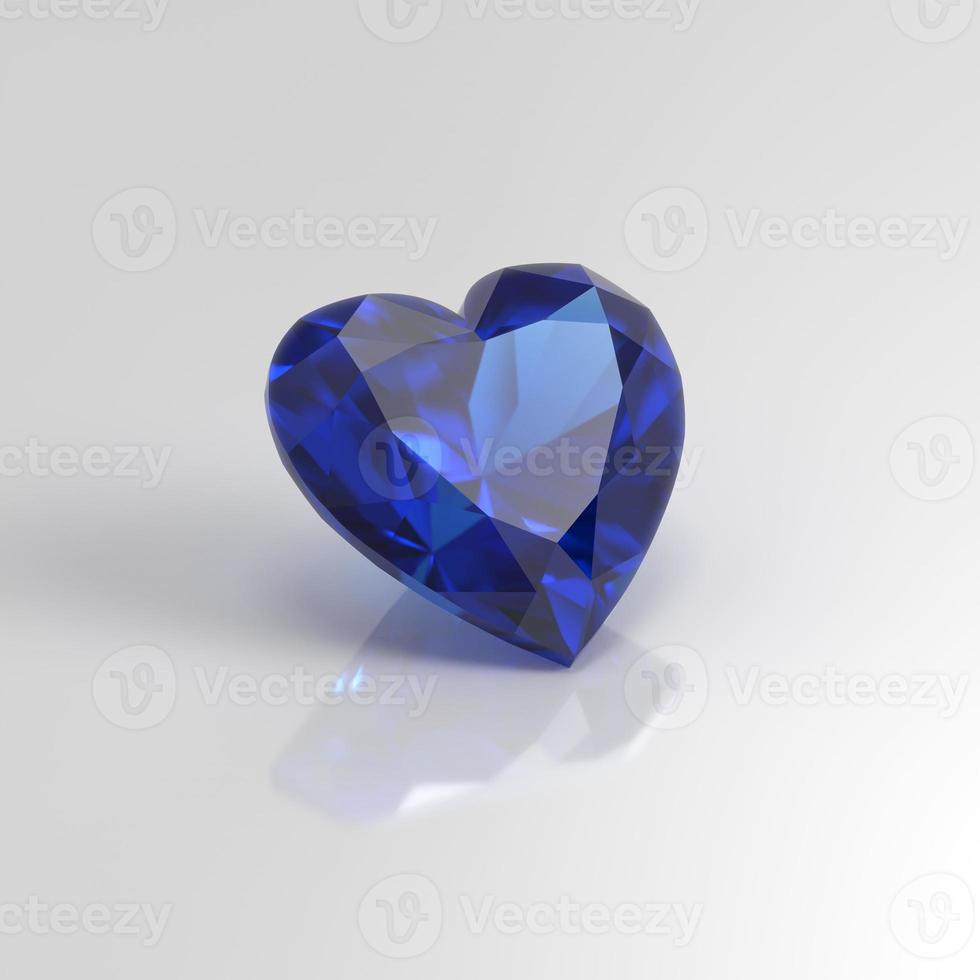 blue sapphire gemstone heart 3D render photo