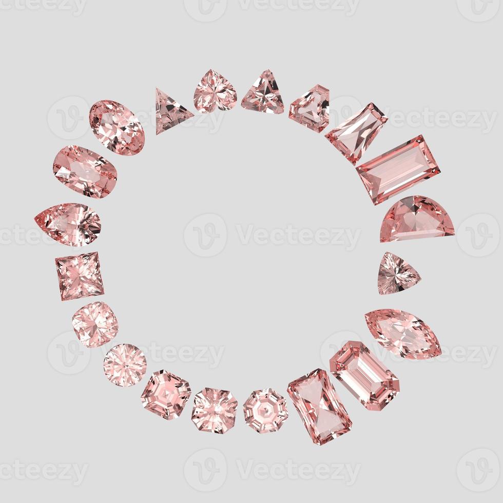 rose quartz color stone in all gem shapes 3D render photo