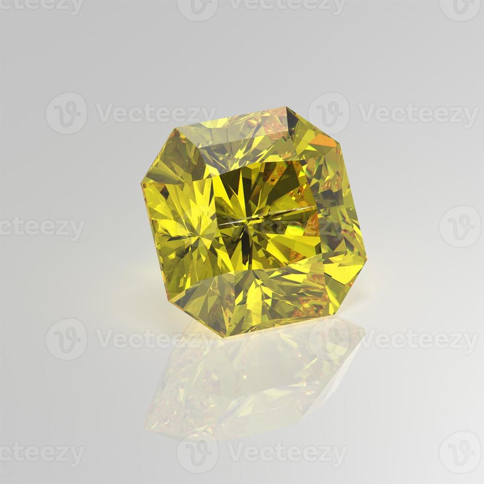 diamante amarillo piedra preciosa radiante cuadrado 3d render foto