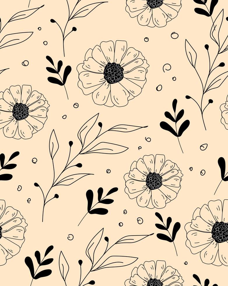 Delicate pattern with line art botanic vector