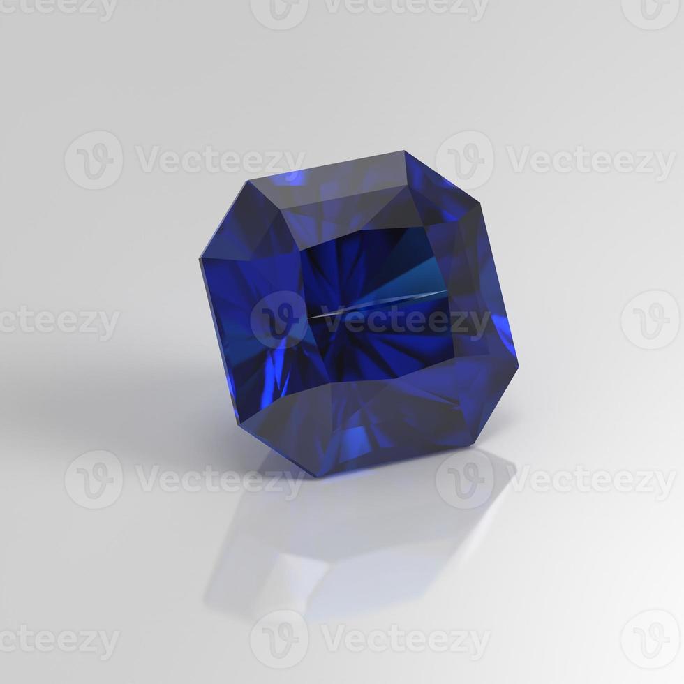 blue sapphire gemstone radiant square 3D render photo