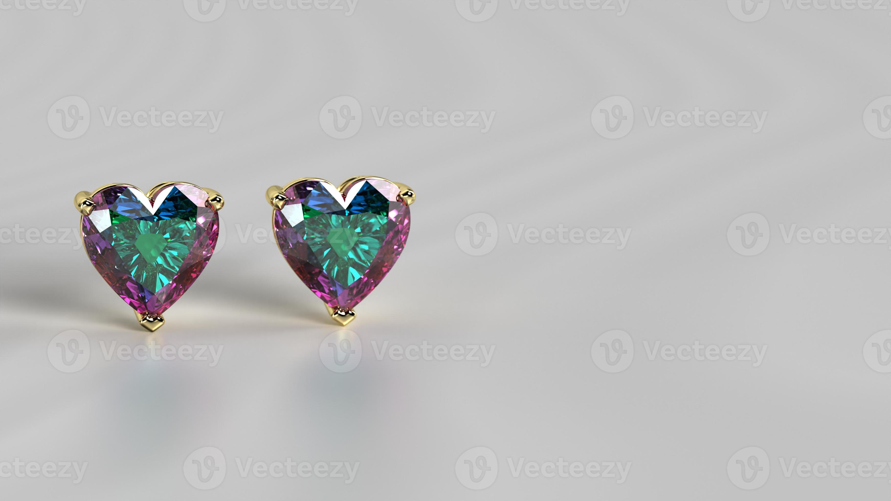 stud heart shape earing with alexandrite and yellow gold 3d render