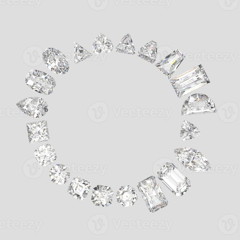 diamond color stone in all gem shapes 3D render photo