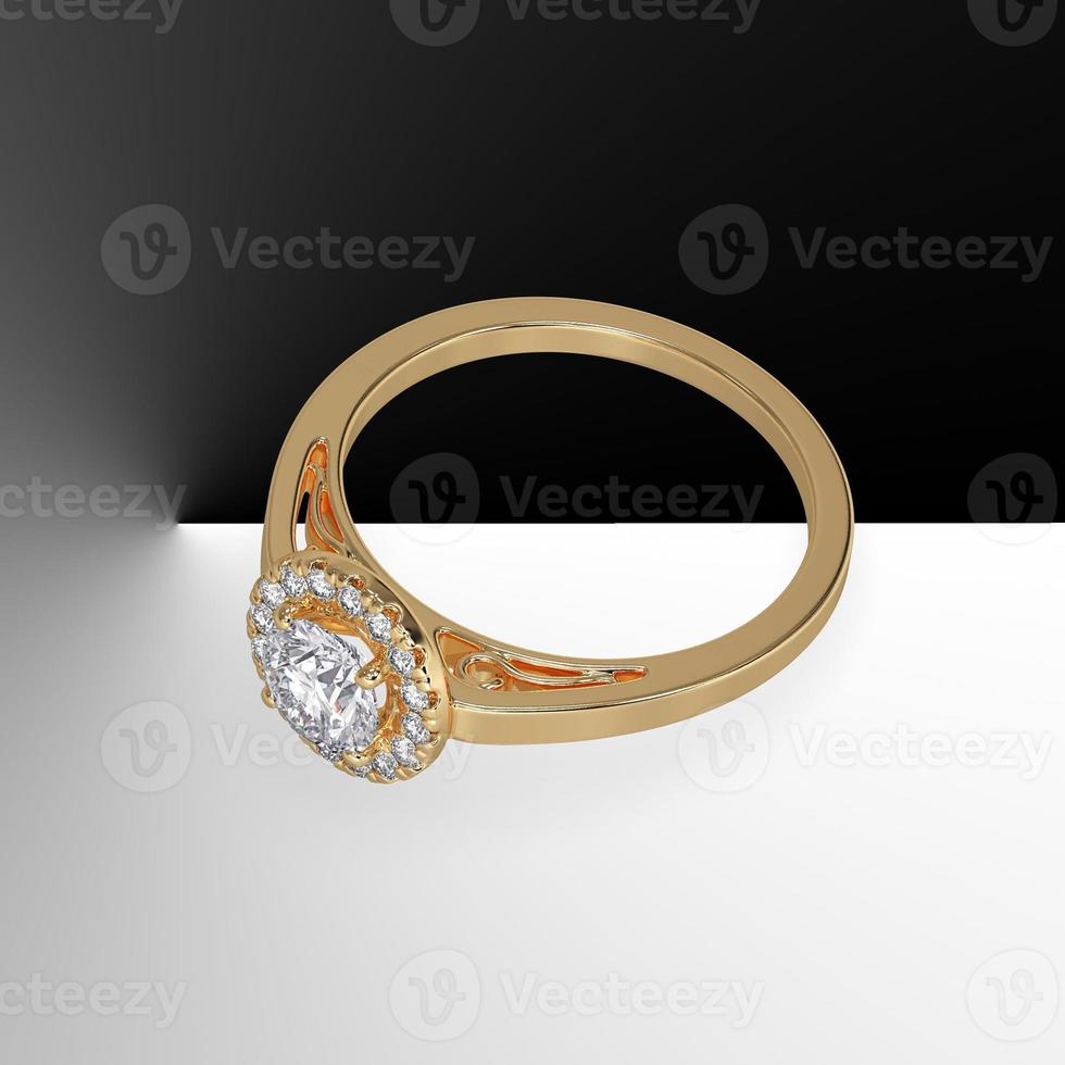 halo engagement ring with round center stone and plain shank filigree inside 3d render photo