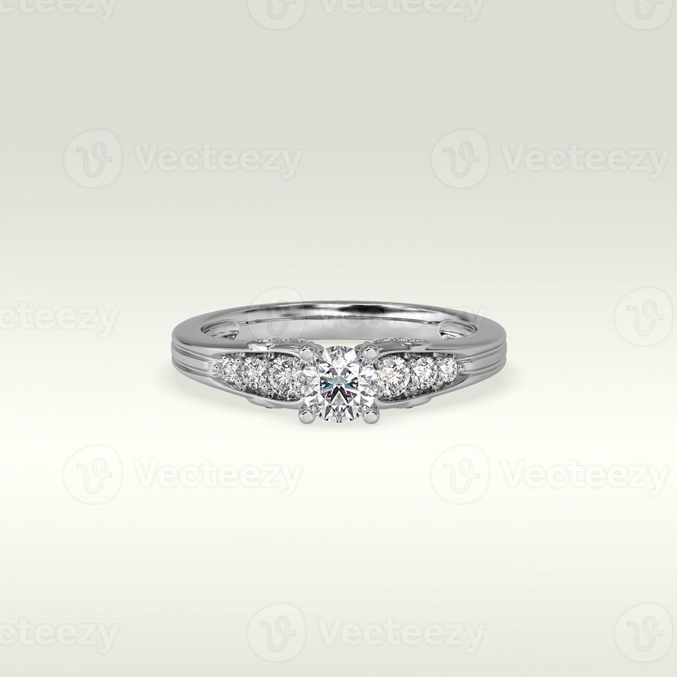 solitaire engagement ring laying down position in white gold 3D render photo