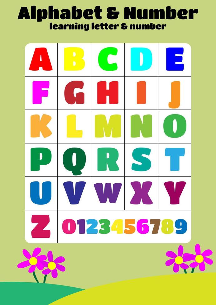 Alphabet and numbers. A poster for learning letter and numbers. Suitable for educational media for children vector