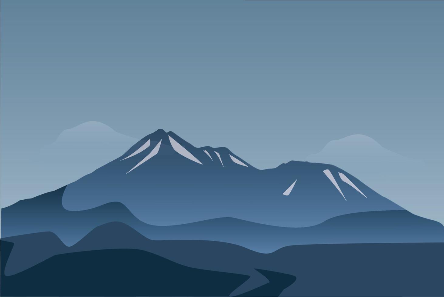 paisaje de montaña azul con resumen de fondo de niebla. ilustración vectorial vector panorámico plano