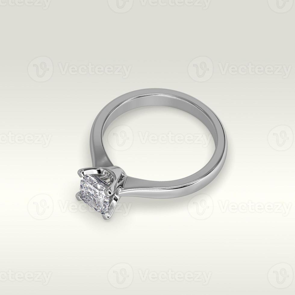 solitaire engagement ring laying down position in white gold 3D render photo