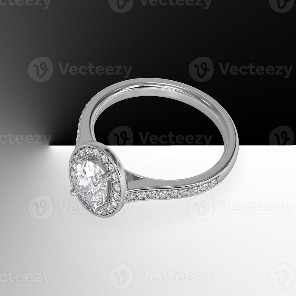 oval diamond pave set halo with side pave set gems in white gold 3d render photo