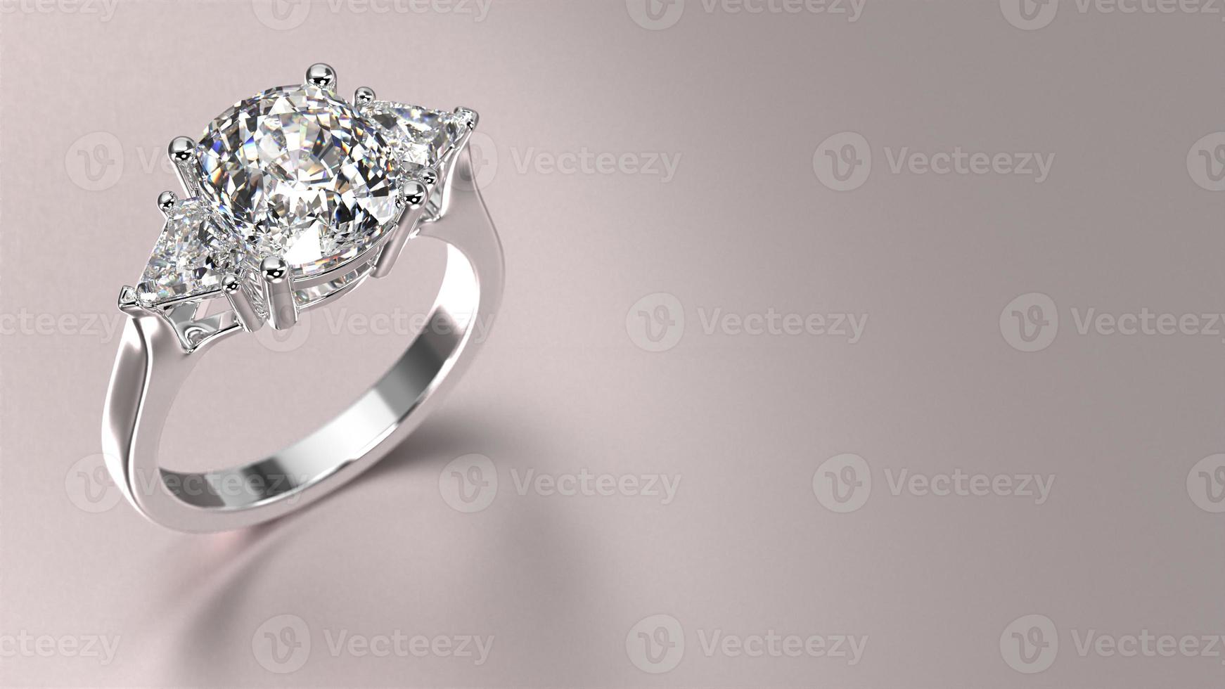 white gold engagement ring with diamond 3d render with beautiful background photo