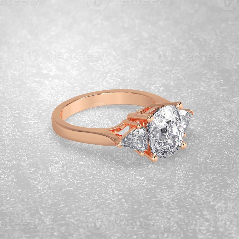 3 stone engagement ring in gold 3D render photo