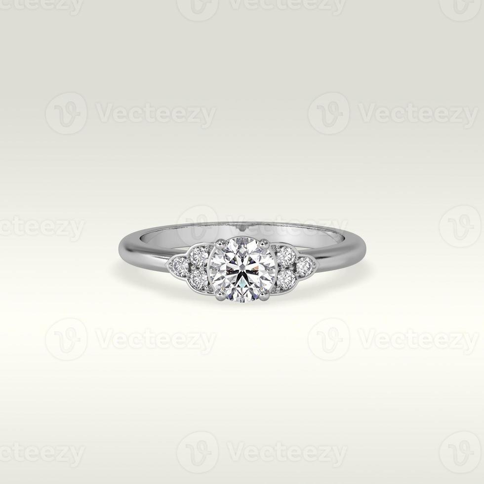 solitaire engagement ring laying down position in white gold 3D render photo