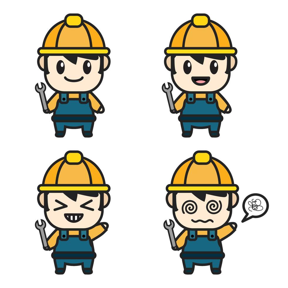 Smart Mechanic Worker Cute Cartoon Character Illustration vector