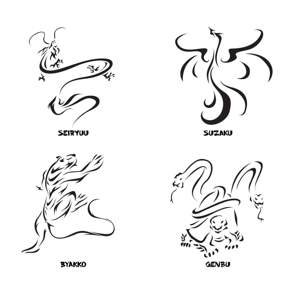 ilustración vectorial, conjunto de diseños protectores de deidades animales, gráficos en blanco y negro vector