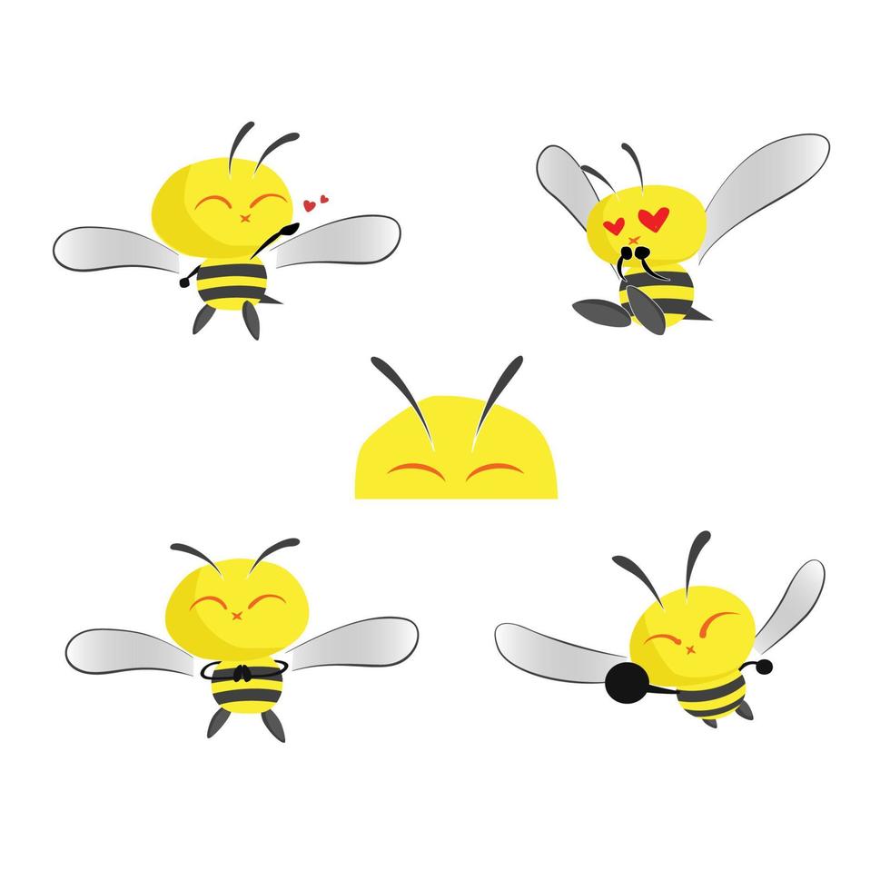 Cute Bee Character Set Vector