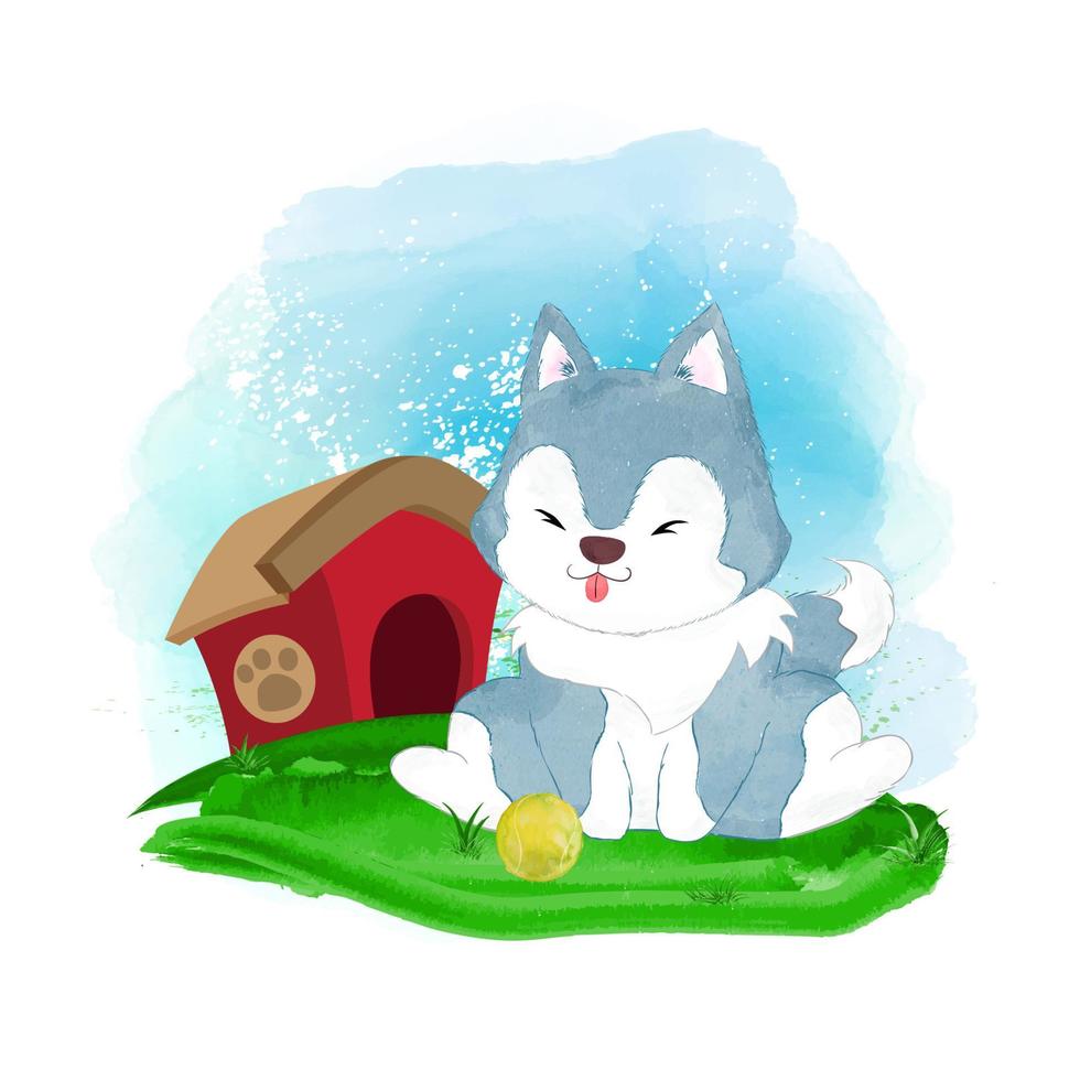 Cute and adorable watercolor husky illustration vector