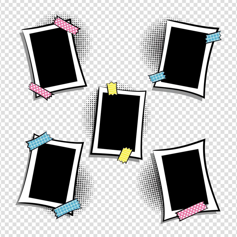 Set of vertical frames in pop art style. Collection of photo frames in comic style for a photo album. Color stickers vector