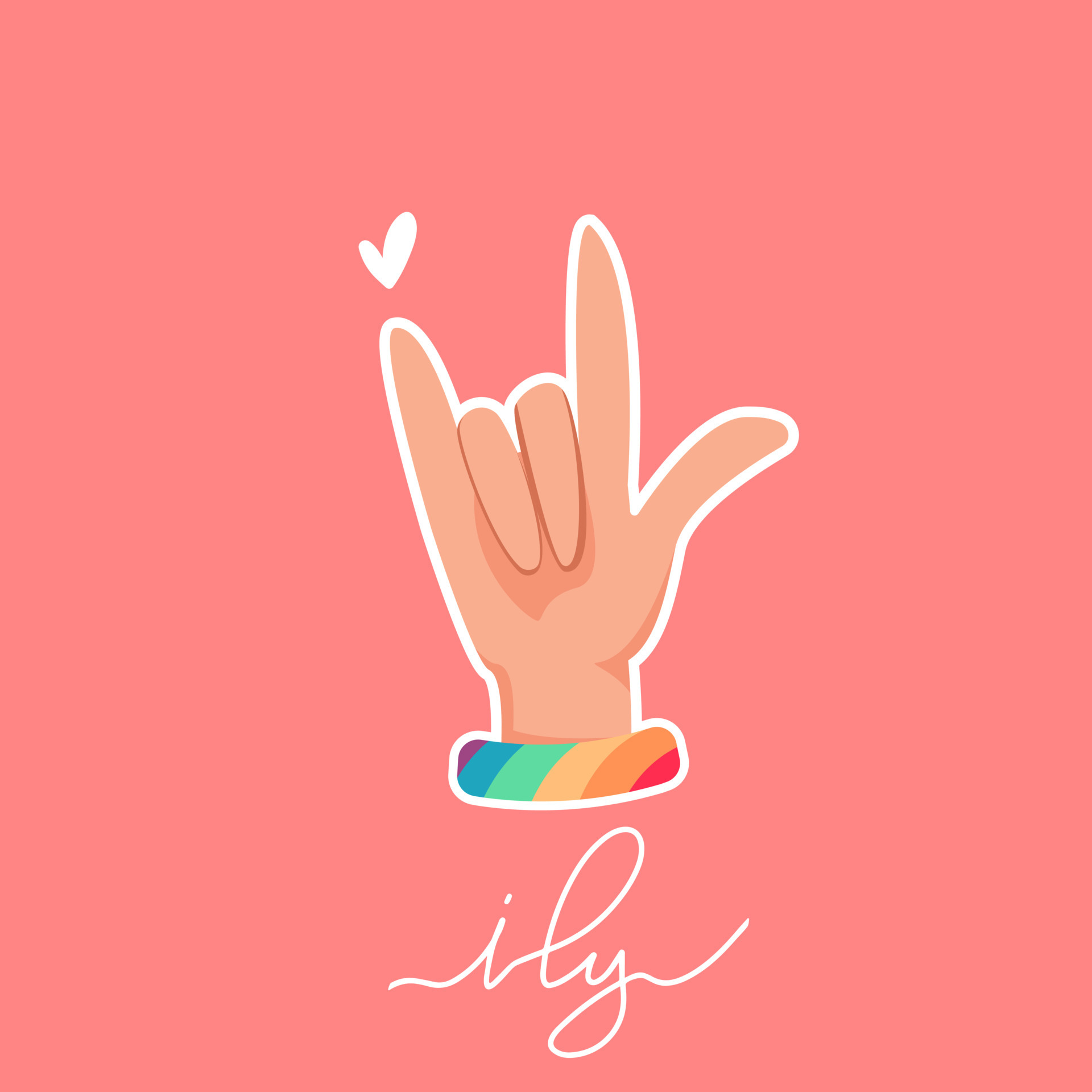 LGBT raised I Love You Symbol Hand with ily hand written lettering. Vector  card for Valentine day with heart. Hand with rainbow bracelet. 6569505  Vector Art at Vecteezy