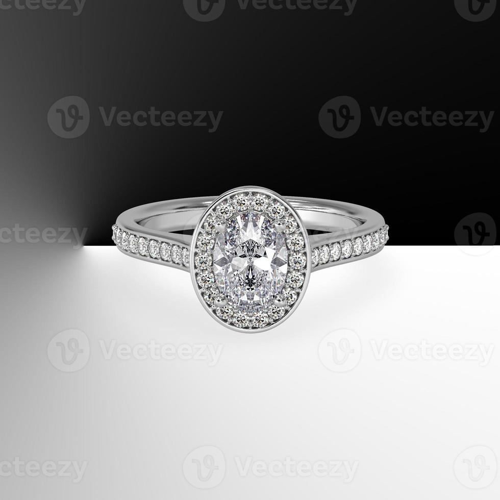 oval diamond pave set halo with side pave set gems in white gold 3d render photo