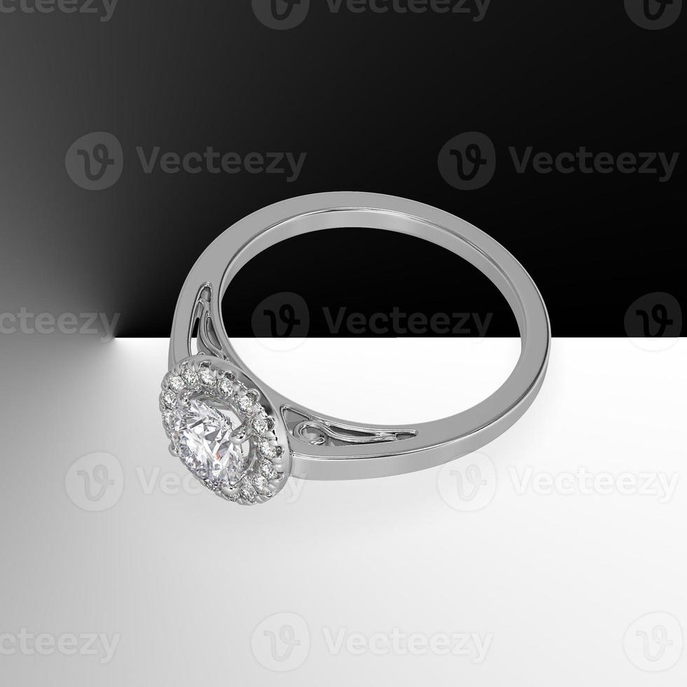 halo engagement ring with round center stone and plain shank filigree inside 3d render photo