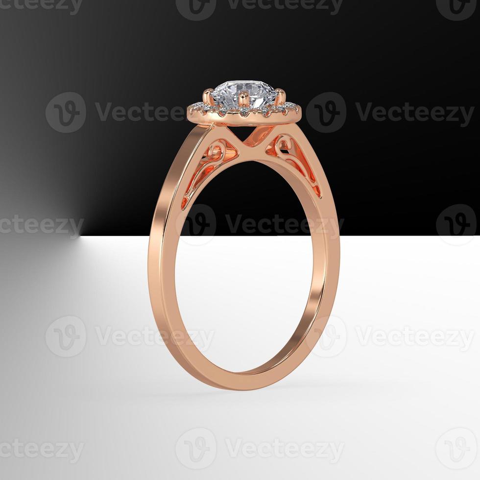 halo engagement ring with round center stone and plain shank filigree inside 3d render photo