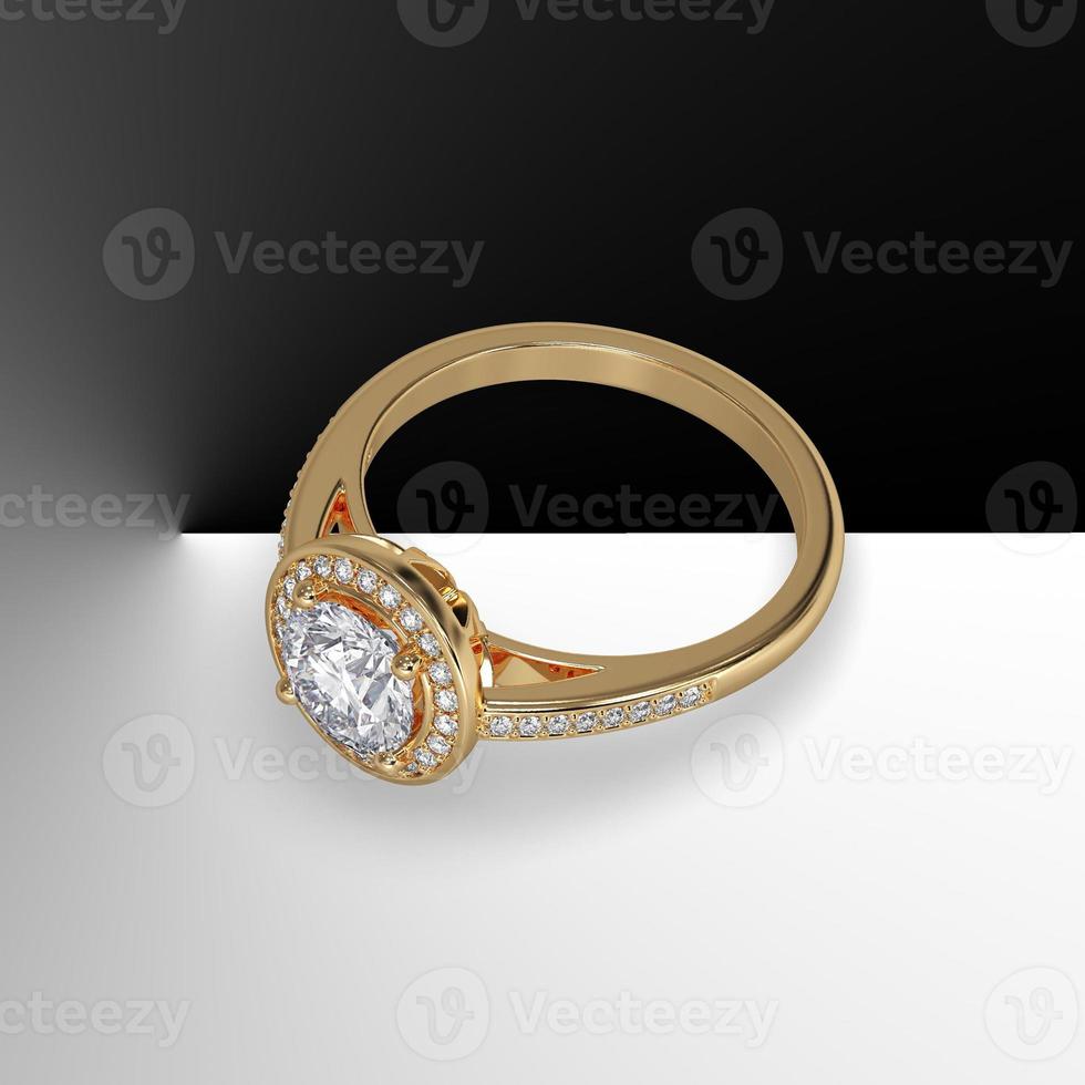 round diamond pave set halo with side pave set gems cathedral shank in yellow gold 3d render photo