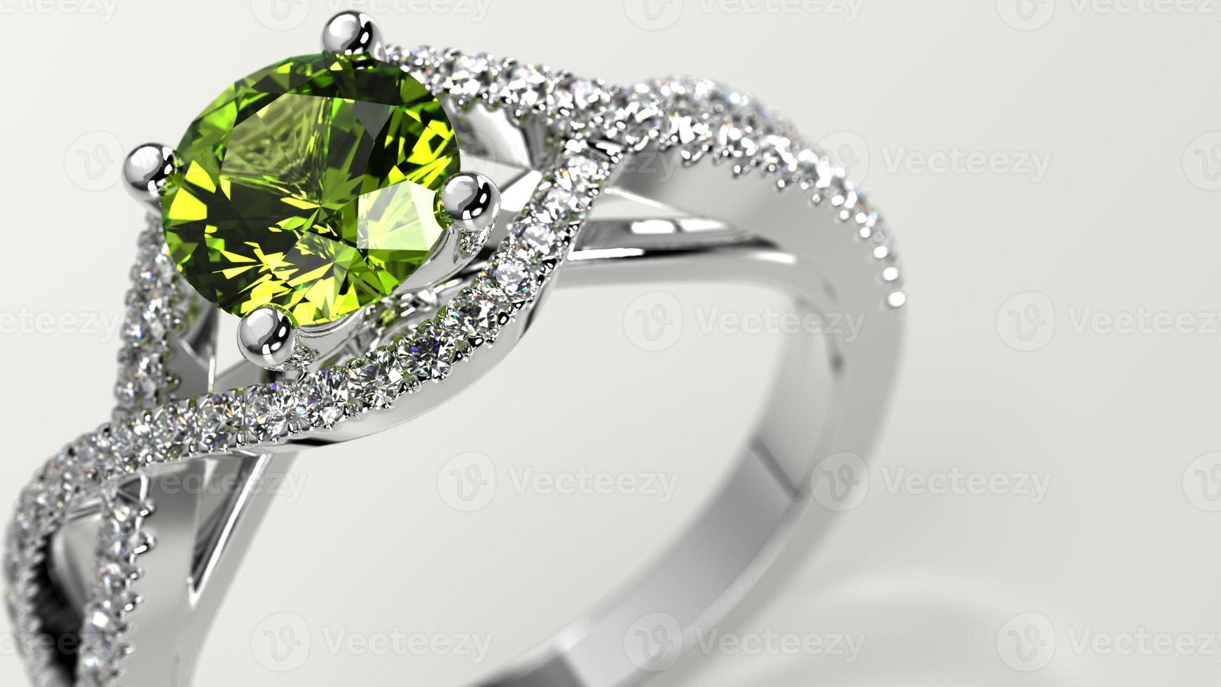 closeup shot with peridot solitaire criss cross engagement ring photo
