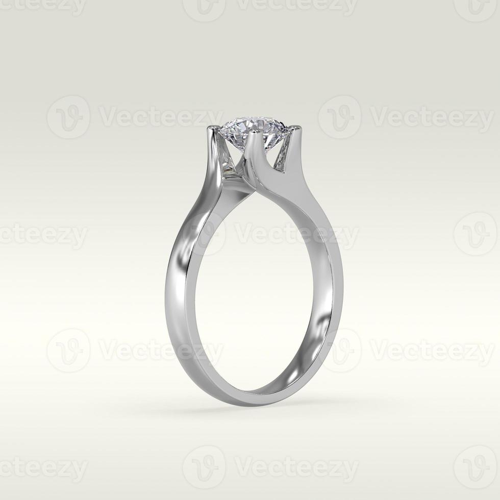 solitaire engagement ring standing position in metal gold 3D render photo