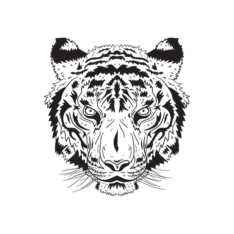 ilustración gráfica vectorial de cabeza de tigre en estilo detallado. ilustración vectorial grabada para logotipo, etiqueta, tatuaje, camisetas y libro para colorear vector