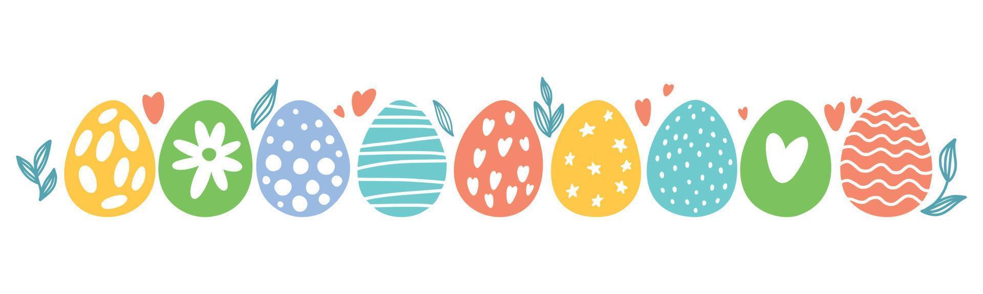 Vector Easter pattern with drawings of Easter eggs drawn by hand