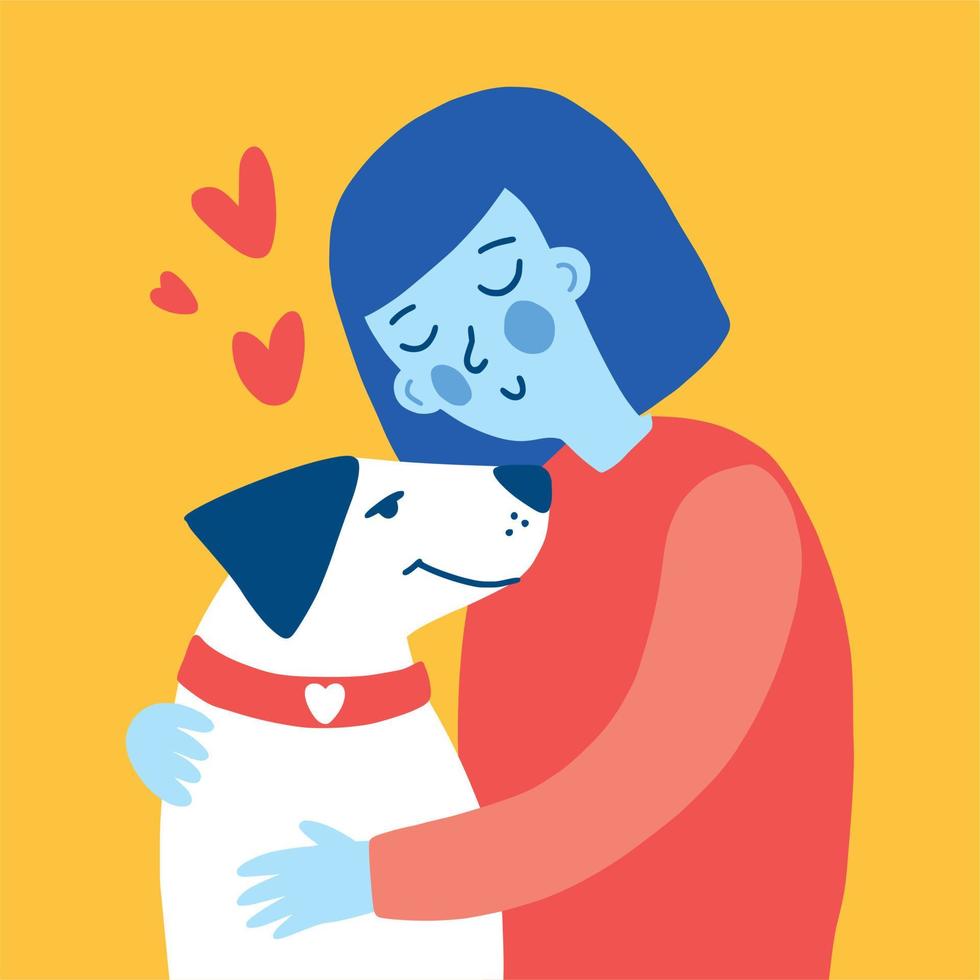 Girl hugs her dog with love vector
