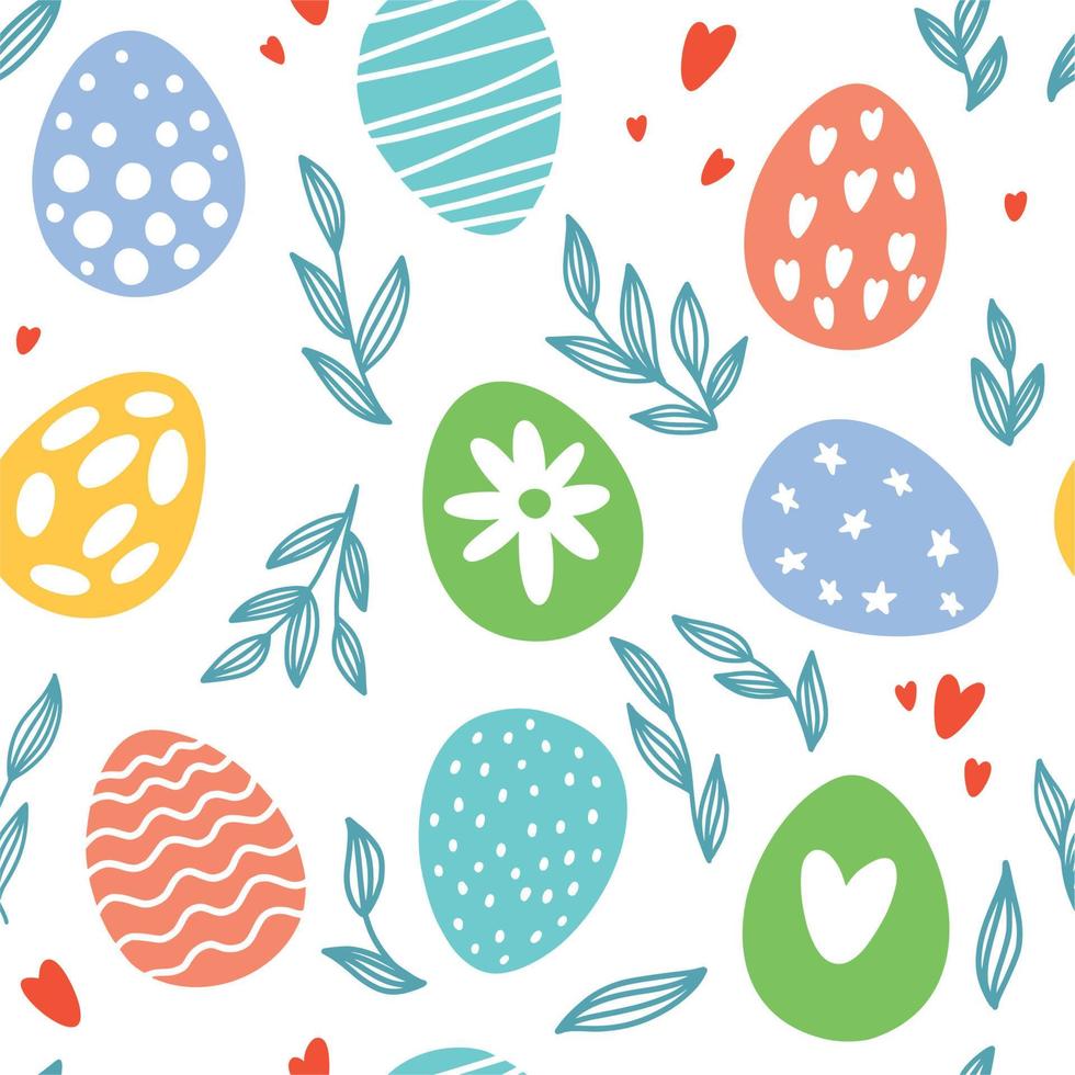 Vector Easter pattern with drawings of Easter eggs drawn by hand